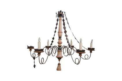 An Italian Painted Wood and Tole Chandelier