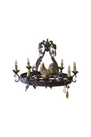A Pair of Metal Rooster Chandeliers