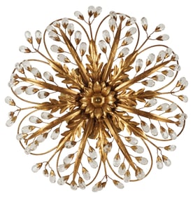 A Maison Bagues-Style Gilt Metal and Crystal Ceiling Light