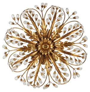 A Maison Bagues-Style Gilt Metal and Crystal Ceiling Light: floriform, with eight lights20 in. (50.8 cm.) dia.Notes: This item does not qualify for in-house shipping. Please see our preferred shippers' list for quotes or arrange for local pickup. https://www.a