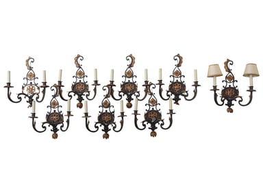 Eight Paul Ferrante Twin-Light Sconces