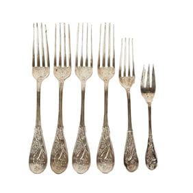 Six Tiffany Audubon Sterling Forks