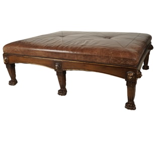 A Regency-Style Leather-Upholstered Ottoman