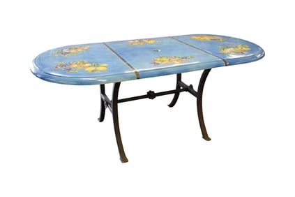 An Italian Painted Ceramic and Iron Patio Table