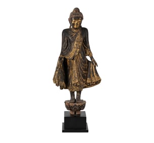 A Burmese Carved GIltwood Figure of Buddha