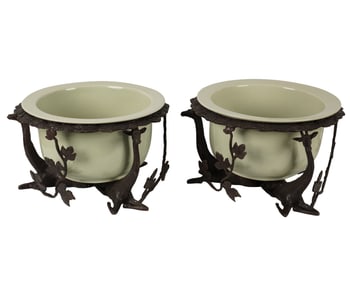 A Pair of Maitland-Smith Celadon-Glazed Ceramic Planters