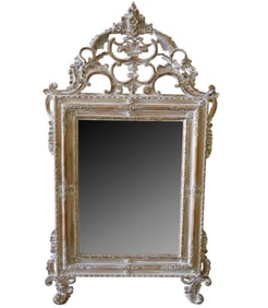 An Italian Rococo-Style Carved Bleached Wood Mirror