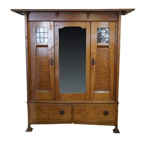 An English Arts and Crafts Oak Wardrobe Cabinet