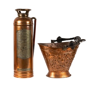 A Vintage Copper Fire Extinguisher and Coal Scuttle