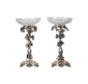 A Pair of Silverplate and Cut Crystal Centerpiece Bowls