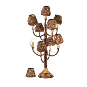 A Twig and Feather Candelabrum Table Lamp