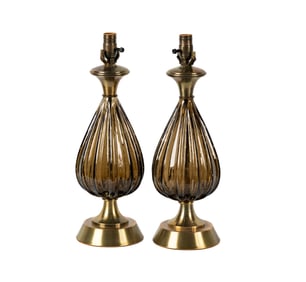 A Pair of Murano-Style Glass and Brass Table Lamps