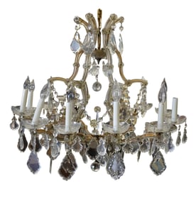 A Rococo-Style 12-LIght Glass and Crystal Chandelier