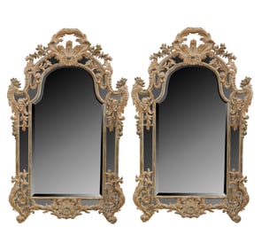 A Pair of Italian Baroque-Style Painted and Gilt Wall Mirrors