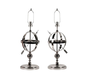 A Pair of Chrome Armillary-Form Table Lamps