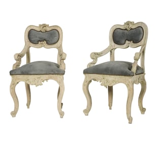 A Pair of Rococo-Style Painted Wood Armchairs