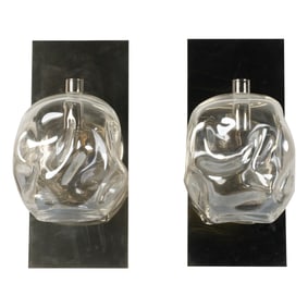 A Pair of Chrome and Free-form Glass Wall Sconces