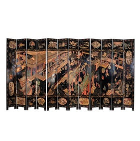 A Chinese Twelve-Panel Lacquered Screen