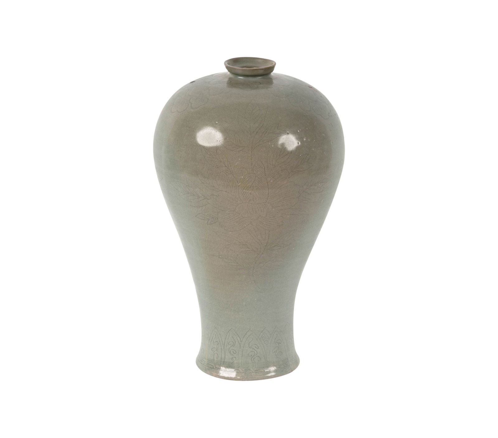 A Korean Celadon Incised Peony Maebyong Vase (1 of 5)