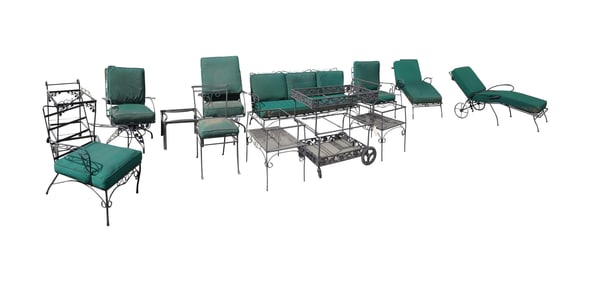 A Black Painted Metal Patio Furniture Suite