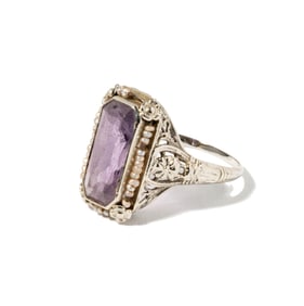 18 Karat White Gold, Amethyst and Pearl Ring