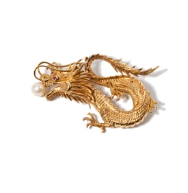 14 Karat Yellow Gold Dragon Brooch