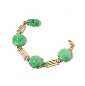 14 Karat Yellow Gold Jade and Enamel Bracelet
