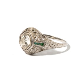 Platinum Diamond and Emerald Ring