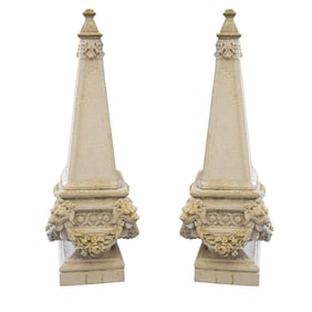 A Pair of Neoclassical-Style Cast Stone Garden Obelisks