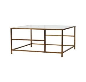 A Glass and Brass Square Coffee Table