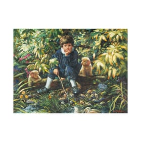 N. Henry Bingham, B. 1939, Boy with Puppies