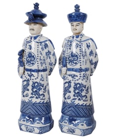A Pair of Chinese Blue and White Porcelain Figures