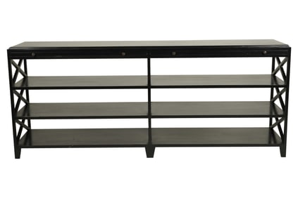 An Ebonized Wood Tiered Credenza