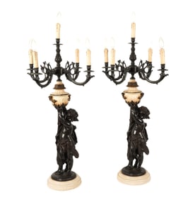 A Pair of Figural Five-Light Candelabra