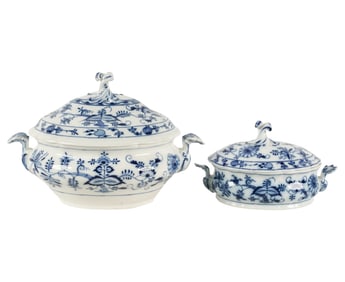 Two Carl Teichert Meissen Blue Onion Porcelain Tureens