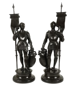 A Pair of Patinated Bronze Figures of Knights