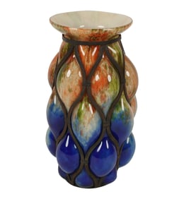 A Czech Iron-Mounted Art Glass Vase