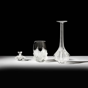 A Group of Three Lalique Glass Table Articles