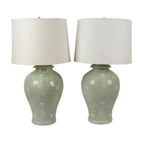 A Pair of Green and White Porcelain Ginger Jars