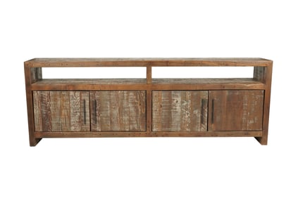 A Distressed Wood Tiered Credenza