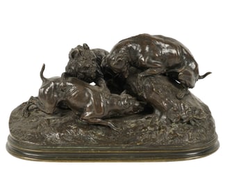 Pierre-Jules Mene, 1810-1879, Hare Hunt: Three Dogs Chasing a Hare