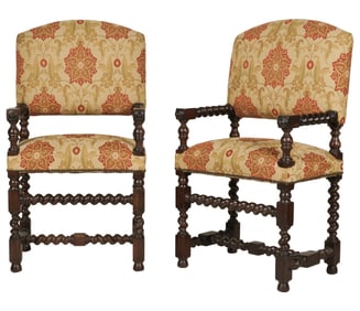 A Pair of Baroque-Style Barley Twist Hall Chairs