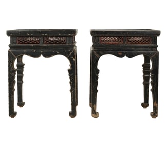 A Pair of Chinese Carved Wood Square Tables