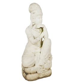 A Carved White Marble Figure of Guan Yin