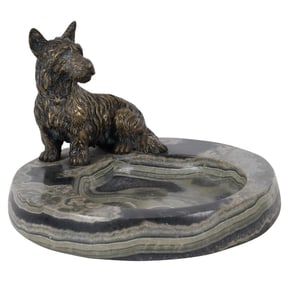 A Bronze and Stone Scotty Dog Ashtray