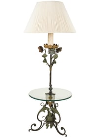 A Painted Iron and Glass Floor Lamp Table