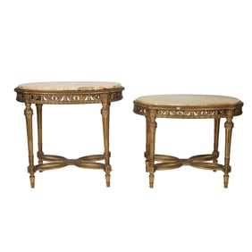 A Pair of Louis XVI-Style Giltwood Oval Side Tables