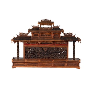 A Carved Wood Scale Model of a Thai Temple