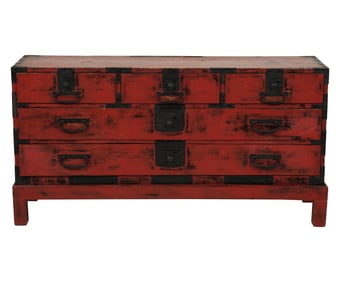 A Japanese Red Lacquered Tansu Chest