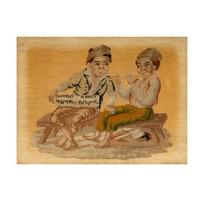 An Antique Needlepoint Picture of Two Musicians